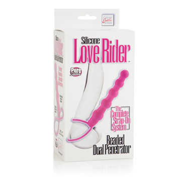 California Exotic Love Rider Beaded Dual Penetrator, розовый - Мужской безремневой страпон - купить в секс шопе