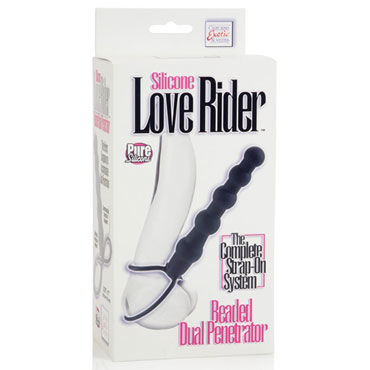 California Exotic Love Rider Beaded Dual Penetrator, черный - Мужской безремневой страпон - купить в секс шопе