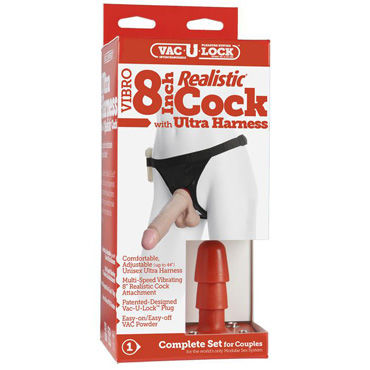 Doc Johnson Ultra Harness - Набор из трусиков и реалистичной насадки, с виброэлементом - купить в секс шопе