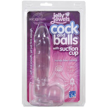 Doc Johnson Jelly Jewels Cock & Balls, прозрачный - Реалистичный фаллоимитатор на присоске - купить в секс шопе