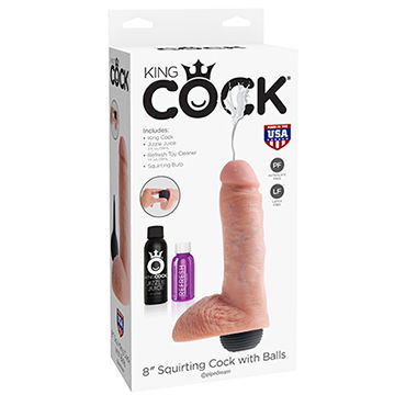 Pipedream Squirting King Cock with Balls, 20.3см - Реалистичный фаллоимитатор с эффектом семяизвержения  - купить в секс шопе