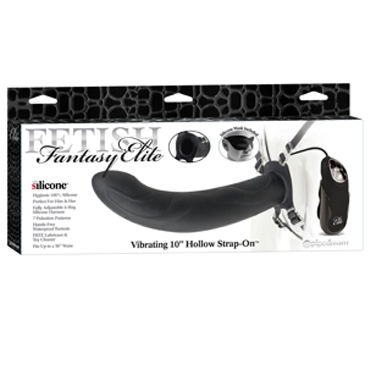 Pipedream Vibrating Hollow Strap-on 25 см, черный, Полый фаллоимитатор с вибрацией + маска