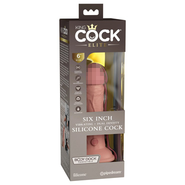 Вибратор King Cock Elite 6" Vibrating Silicone Dong, телесный