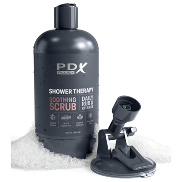 Мастурбато-вагинар Shower Therapy - Soothing Scrub, загорелый - В тубе в виде флакона шампуня, с присоской - купить в секс шопе