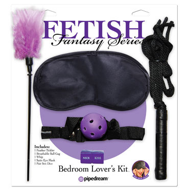 Pipedream Bedroom Lovers Kit, Маска, кляп, щекоталка и плетка