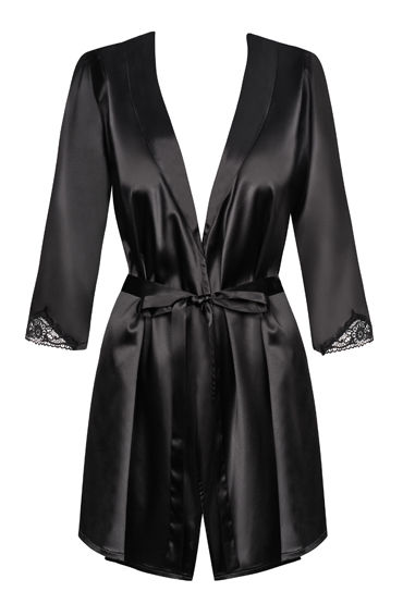 Obsessive Satinia Elegant Robe & Thong, черный - фото, отзывы