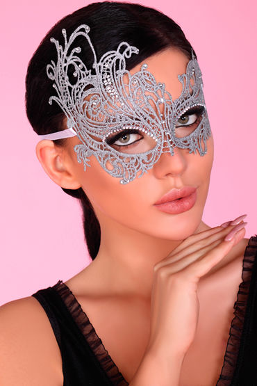 LivCo Corsetti Mask Model 1 Silver, серебристая, Ажурная маска со стразами