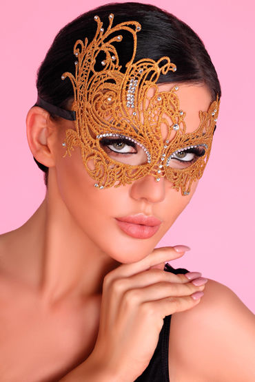 LivCo Corsetti Mask Model 1 Golden, золотая, Ажурная маска со стразами