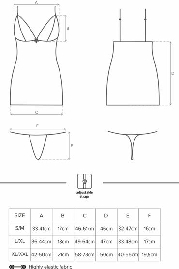 Obsessive сорочка и трусики 820-CHE-1, черная - С кружевным лифом - купить в секс шопе