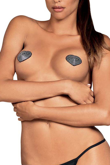 Obsessive Nipple covers A750, черные, Пэстисы со стразами в форме сердец
