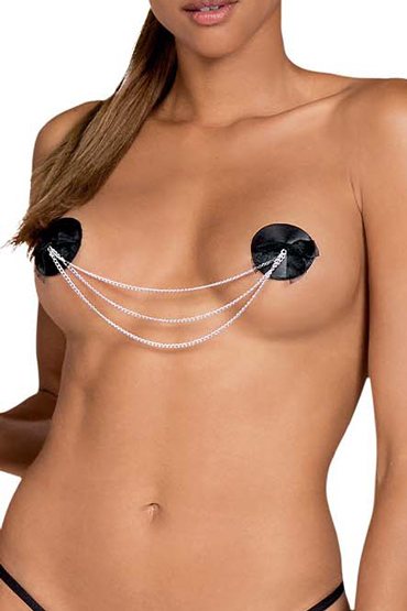 Obsessive Nipple covers A749, черные, Пэстисы с бантиками и цепочками