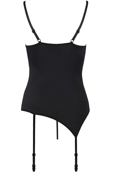Passion Rania corset, черный - Корсет с ассиметричным низом и трусики - купить в секс шопе