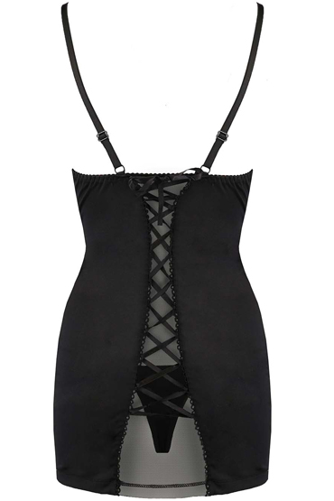 Passion Melek chemise, черная - Сорочка полупрозрачная и трусики - купить в секс шопе