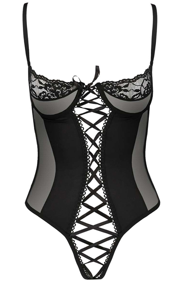 Passion Melek teddy, черное - Боди со шнуровкой спереди - купить в секс шопе