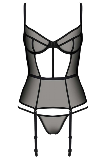 Passion Varella corset, черный - Kорсет с вырезами спереди и трусики - купить в секс шопе